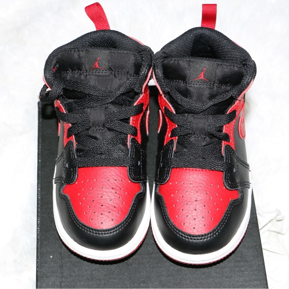 Nike Air Jordan 1 Mid TD Bred Black Red Toddler Size 8C Sneakers Preowned